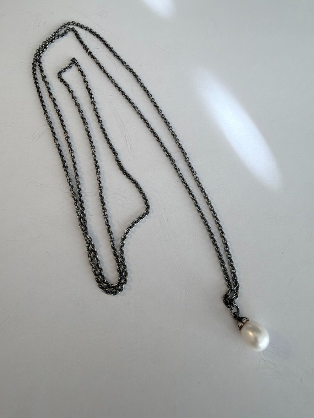 Trollbeads 20" Necklace w/ Drop Pearl & Decorative Glass Flower Clasp